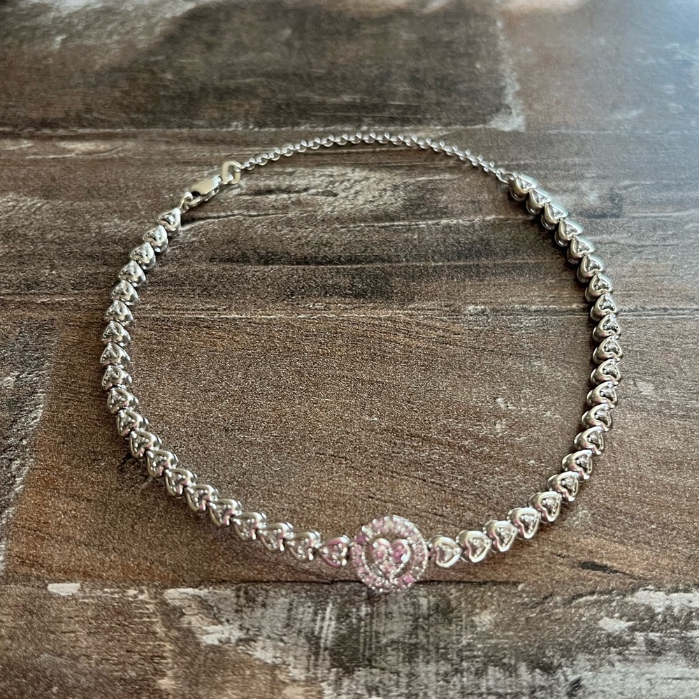 2 Day Sale! Kay Jewelers Diamond Heart Link Anklet 1/2 ct tw Sterling Silver! - Picture 4 of 13